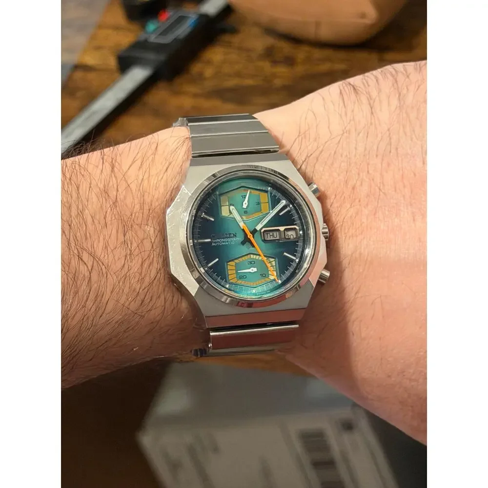 Vintage Citizen Automatic Chronograph Watch - Teal Dial